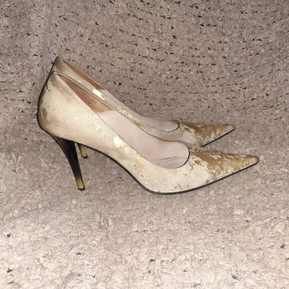 LORIBLU-Burn-Out Gold Nubuck/Leather-Distressed-Ombre Stiletto-Sz 39.5-Excellent - Picture 4 of 7
